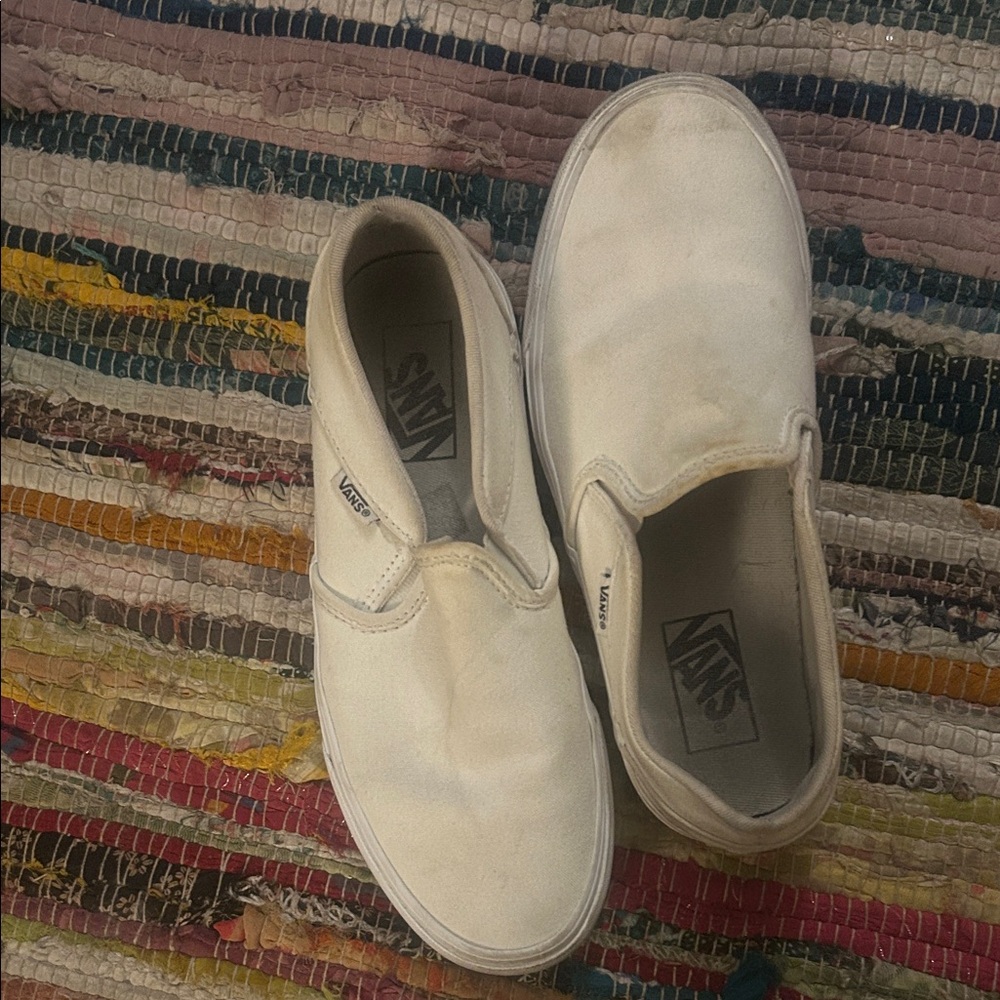 Vans Womens Cream Slip-On Sneakers